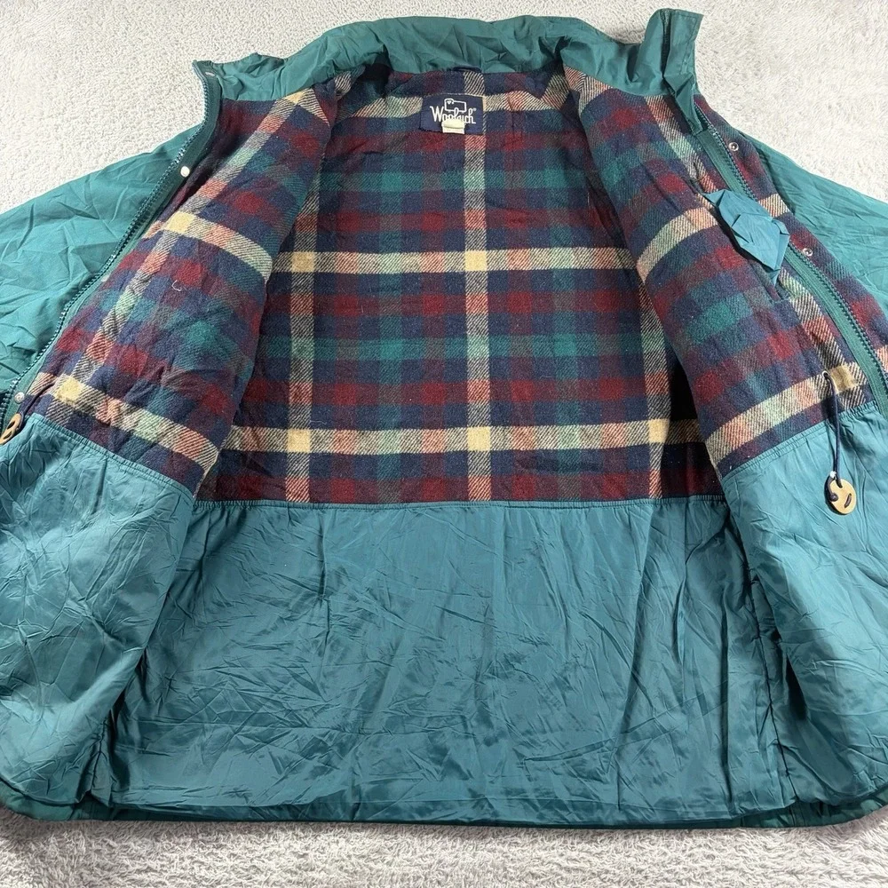 VINTAGE Woolrich Field Coat Jacket Mens Large Green Flannel Lined Pockets Chore‎